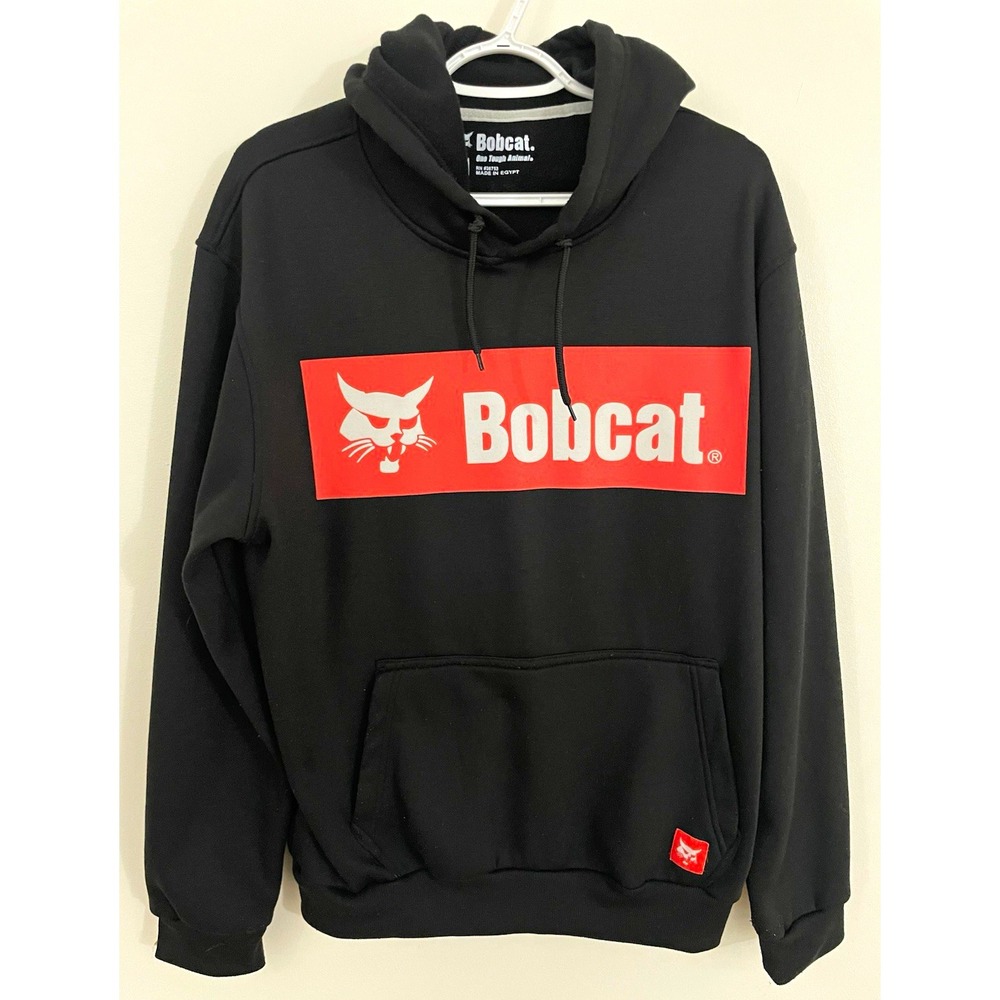 Bobcat Heavy Equipment Logo Hoodie Black Pullover Sweatshirt Mens L Excellent